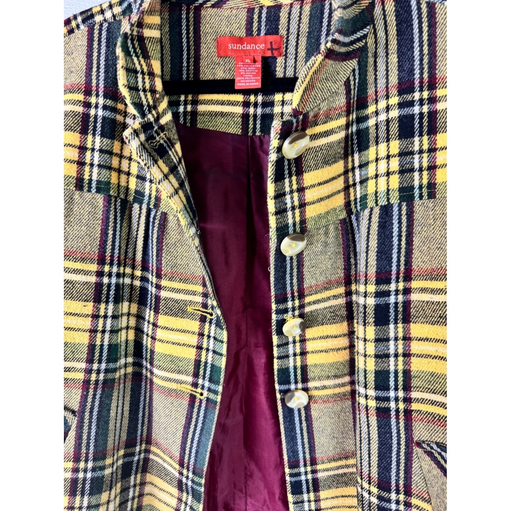 Sundance Size XL Yellow Plaid Wool Blend Button Up Swing Jacket Artsy Grandma - Picture 5 of 8